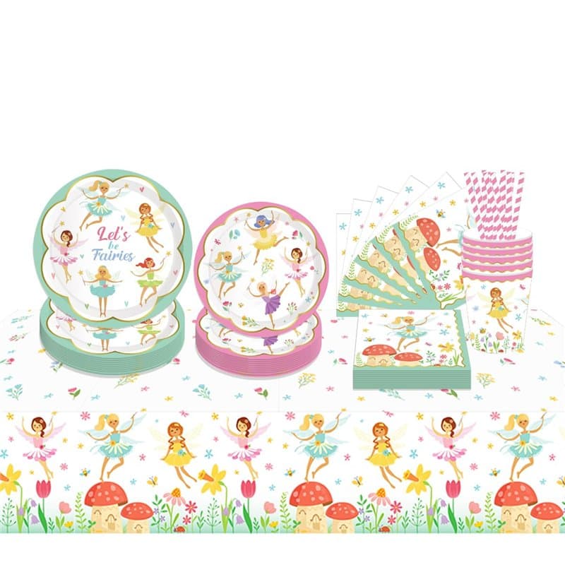 ZOOMPIL Fée Decoration Anniversaire Vaisselle, Ensemble Vaisselle Fée fête, 70 pièces Party Vaisselle, decoration anniversaire f