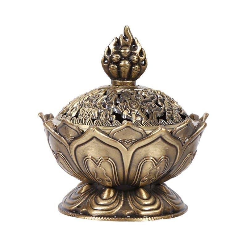Accueil Chinois Lotus Titulaire Brûleur D'encens Fleur Statue Censer Room Décoration(Bronze)