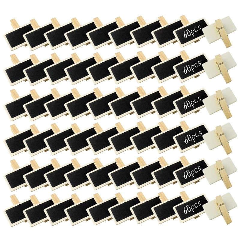 BuxiuGK 60 Pièces Mini Tableau Noir Bois Clip 4 x 2,2cm,Rectangle Mini Tableaux Mémo avec Pince pour Étiquette de Prix, Tableau