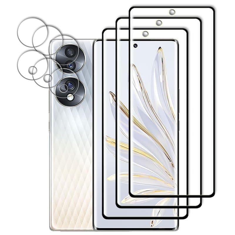 Tzstz 3+3 Pièces Verre Trempé pour Honor 70 5G Protection Écran ,3D Couverture Complète Film de Protection,Sans Bulles, Anti-Ray