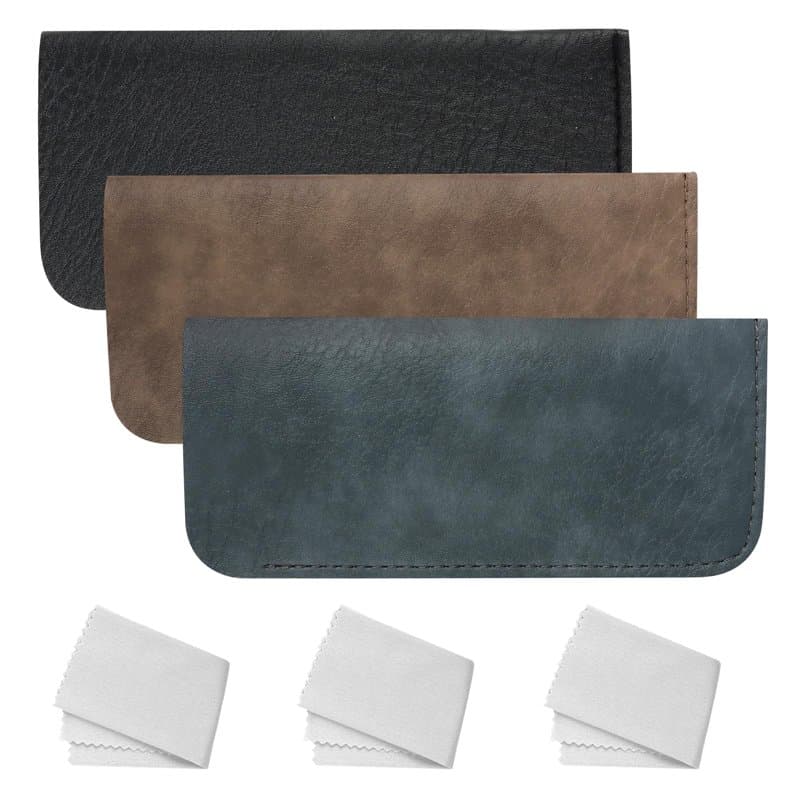 TNOMSNO Etui Lunettes, 3 Pièces Etui Lunettes Souple Boîte à Lunettes en Cuir PU, Rangement Lunettes avec Chiffon en Microfibre