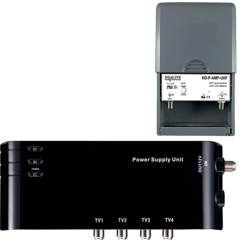 LEYF Amplificateur + Alimentation 4 Sorties TV pour antenne terrestre TNT/préamplificateur HDTV Ampli pour TNT HD Signal