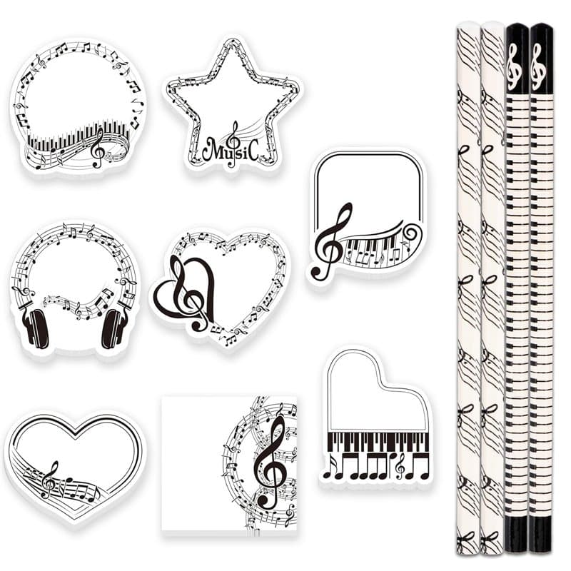 8PCS Notes Autocollantes Thème Musical Sticky Notes avec 4PCS Crayons Notes de Musique, Bloc-Notes à Thème Musical HB Standard C