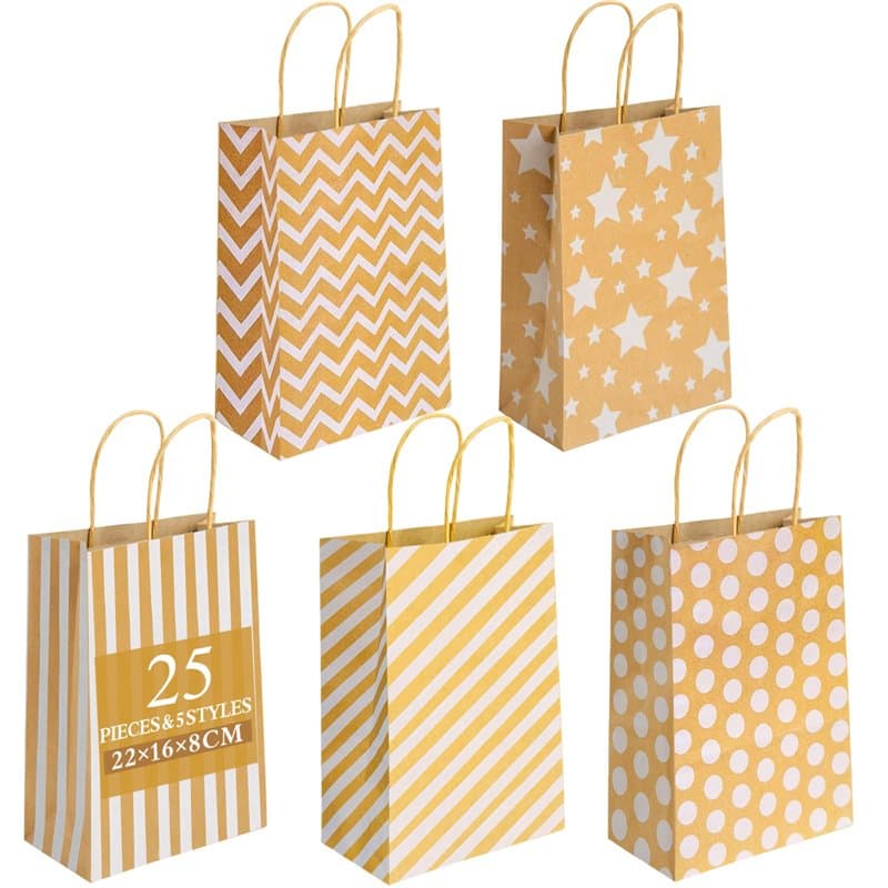 25 Pièces Sacs Cadeaux en Kraft, Sacs de Fête avec Anse, Cadeaux en Papier, Sac Petit Format, Pochette Kraft, pour les Fêtes de