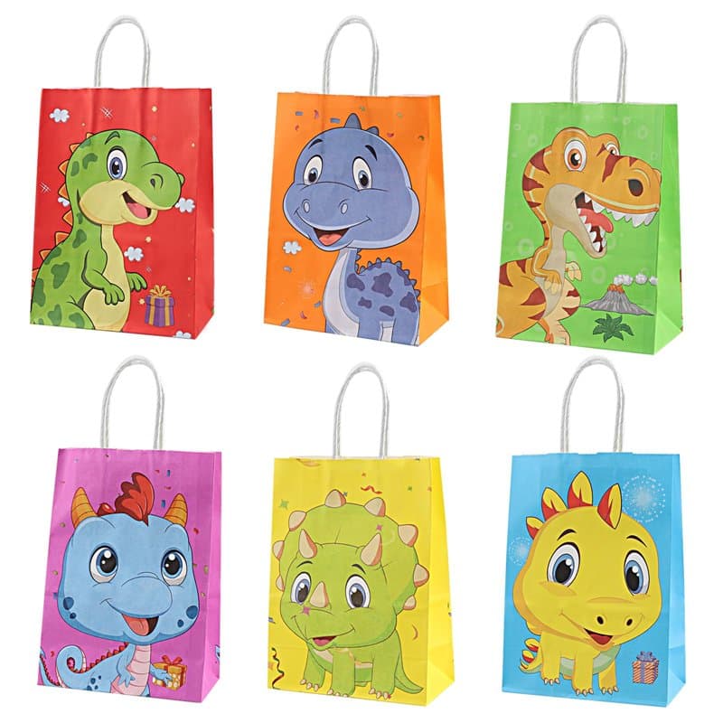Sacs cadeau dinosaures –12 sacs pour enfants avec 6 motifs différents. Idéals pour les fêtes d'anniversaire, Halloween et Noël,