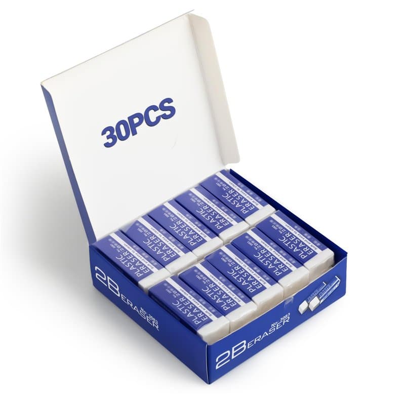30 Gommes Classiques - Gommes 2B 6 x 2 x 1 cm - Plastique - Idéales pour École, Bureau, Croquis, Peinture (Blanc)