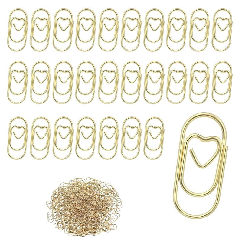 Shirene Trombones,130 Pièces Créatifs Trombones,Trombone en Métal Doré,Marque-Pages,Trombonnes en Forme de Coeur,Pinces à Papier