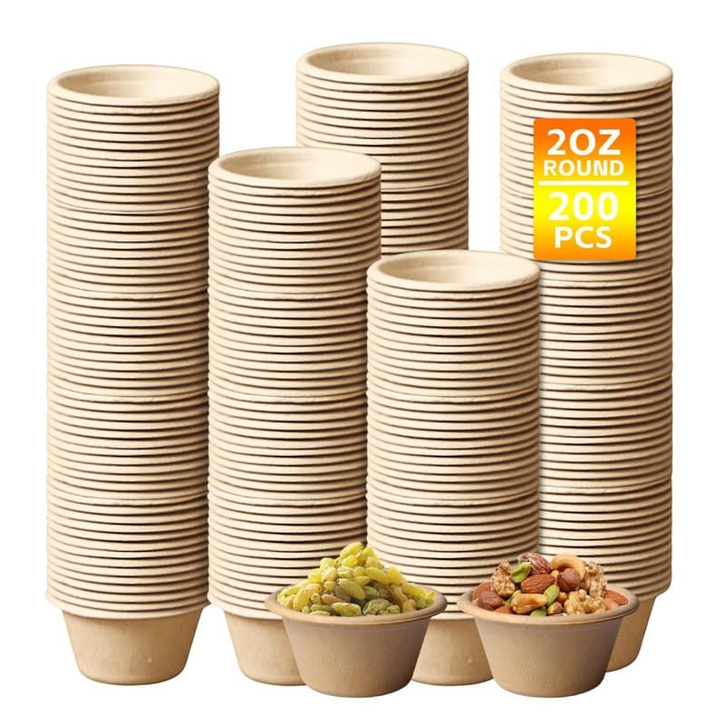 Lot de 200 petits bols compostables en carton - Petits bols à sauce - Mini gobelets en papier - Pour sauces, confiture - 2 oz