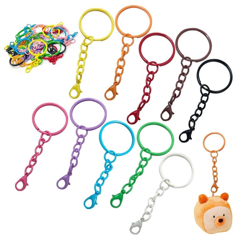 100 Pièces Porte Clef de 25mm,Anneau Porte Clé avec Chaîne avec Fermoir Mousqueton,Coloré Porte Cles,Attache Porte Clef Loisir C