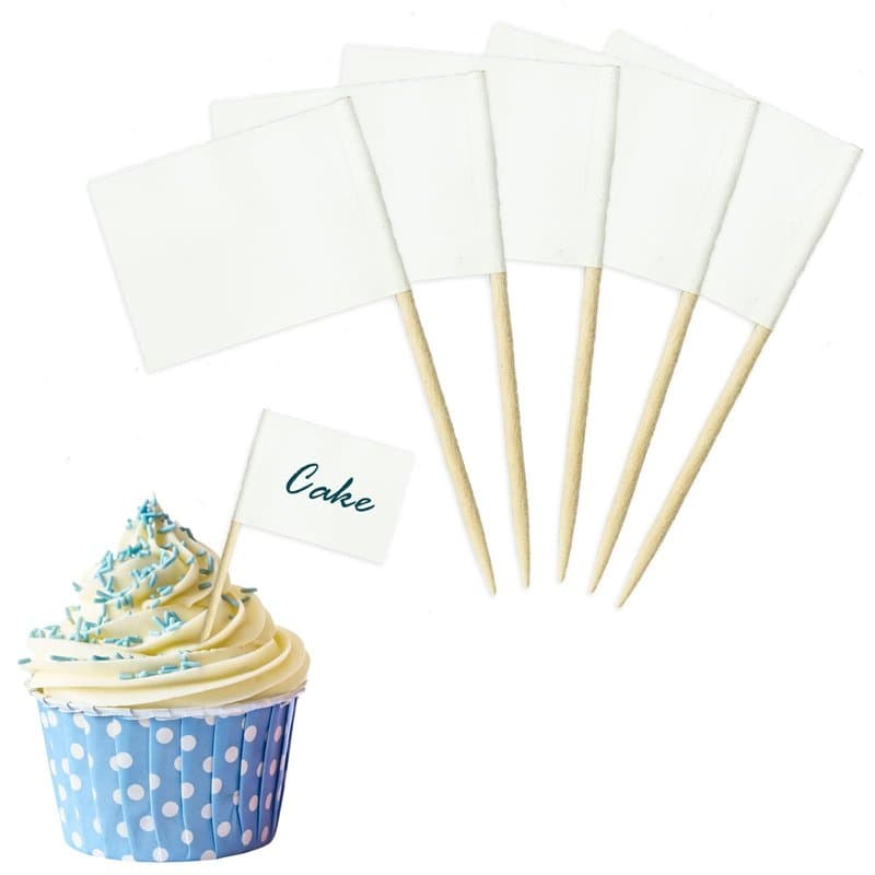 Lot de 100 cure-dents vierges en papier kraft, mini drapeaux alimentaires, décorations de gâteau, pics alimentaires pour fête, a