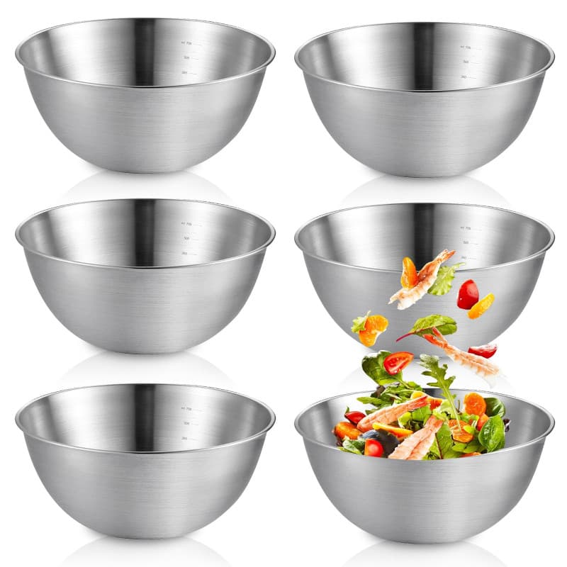 6 Pcs Bol Inox, Bols Mélangeurs En Acier Inoxydable, Saladiers Mélangeurs En Acier Inoxydable, Ensemble De Bols Mélangeurs, Sala