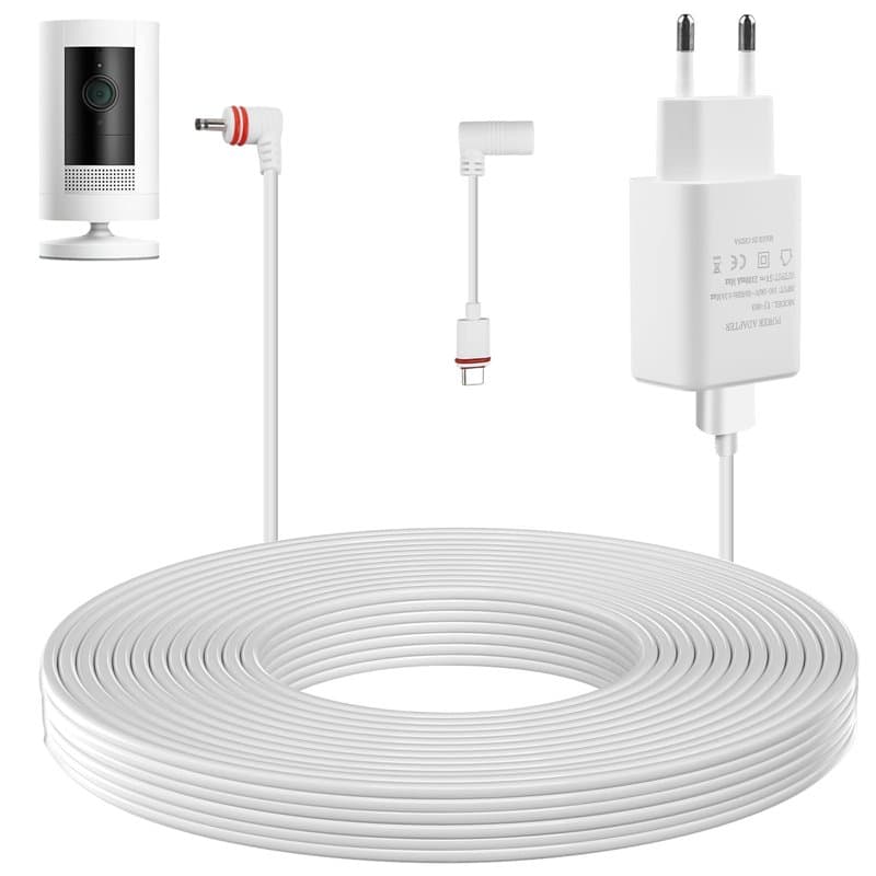 Câble d'alimentation et adaptateur pour appareil photo d'extérieur de 7,6 m de long - Câble micro USB avec bloc d'alimentation -