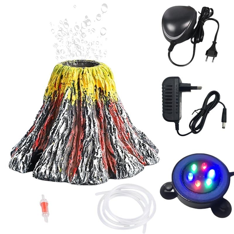 GOMETY Kit d'ornement volcan d'aquarium avec pompe à air, lumière LED changeante pour réservoir de poissons, décoration d'aquari