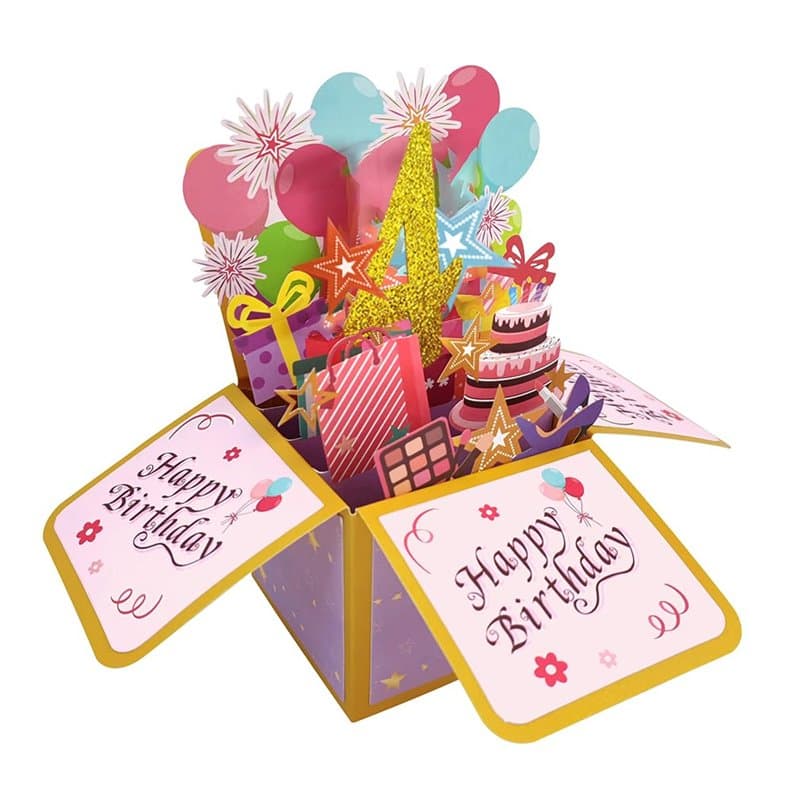 Carte pop-up « Happy 4th Birthday » pour fille, idée de cadeau d'anniversaire 3D amusante pour fille de 4 ans