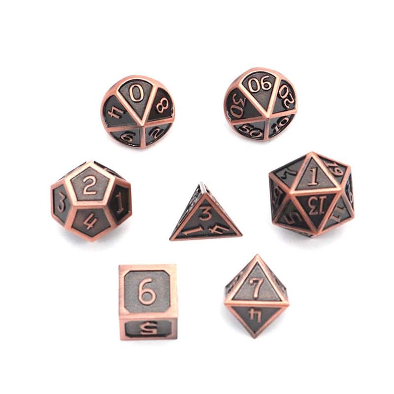 DollaTek 7PCS Jeu de dés en métal Jeu DND Jeu de dés en métal Solide polyédrique D&D avec Sac de Rangement et Alliage de Zinc av