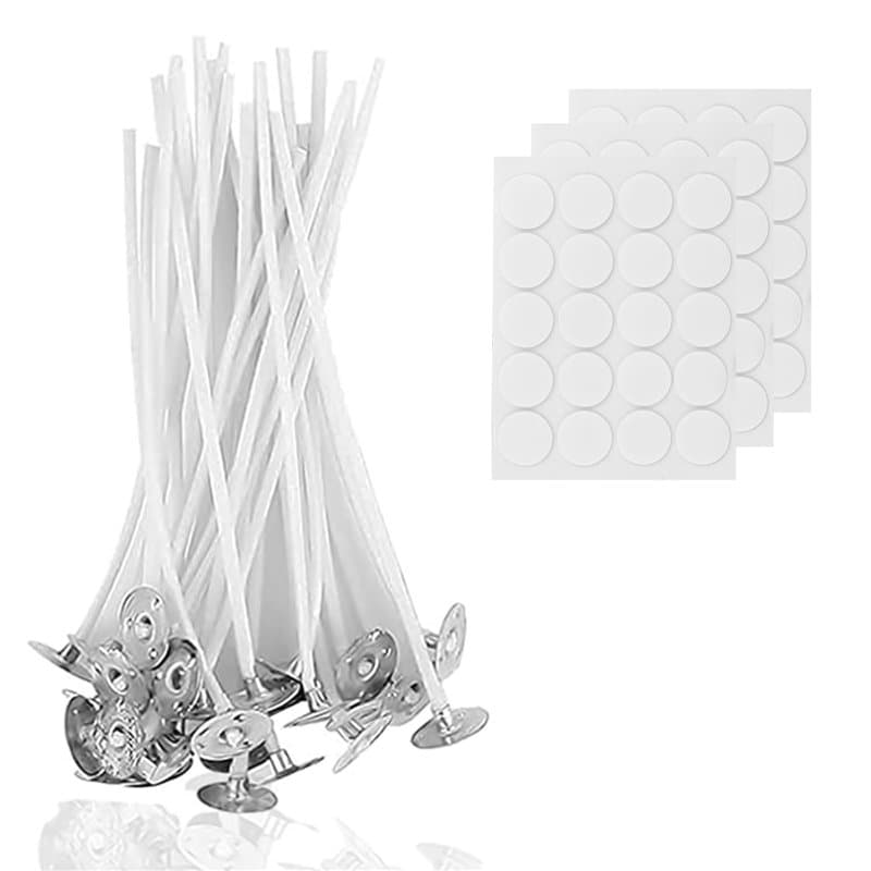 100 pièces Meche Bougie, avec piètement en métal, 3 pièces Autocollants, Mèche Bougie Candle Wicks Convient à Plupart Types Fabr