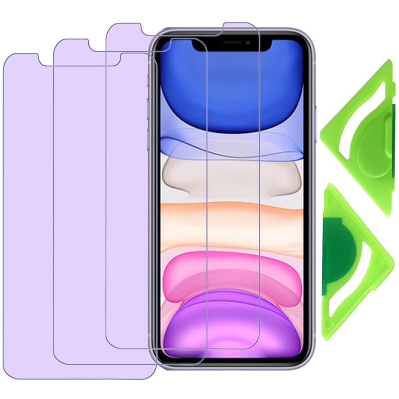 Protecteur D'écran Anti Lumière Bleu pour iPhone 11 and iPhone XR(Paquet de 3) avec Aligneur Général,Bord 2.5D,9H Film Protecteu
