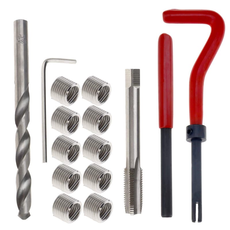 15pcs M9x1.25 Jeu d'inserts Réparation de Filetage Ffilets Outils à Main Compatibles avec Inserts Filetés Embout de Foret Fileta
