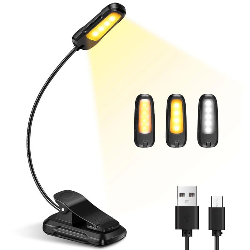Diboniur Lampe de Lecture pour Livre, Liseuse LED Rechargeable, 3 Modes de Luminosité x 3 Couleurs (Blanc/Chaud/Blanc Chaud), 36