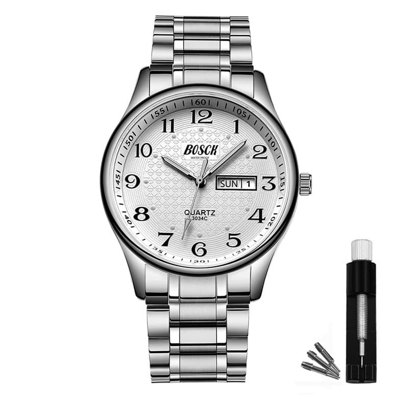 BOSCK Montre Homme, 40 MM Analogique Etanche Affaires Inoxydable Montres Hommes Bracelet Acier, avec Date et Jour Lecture Facile