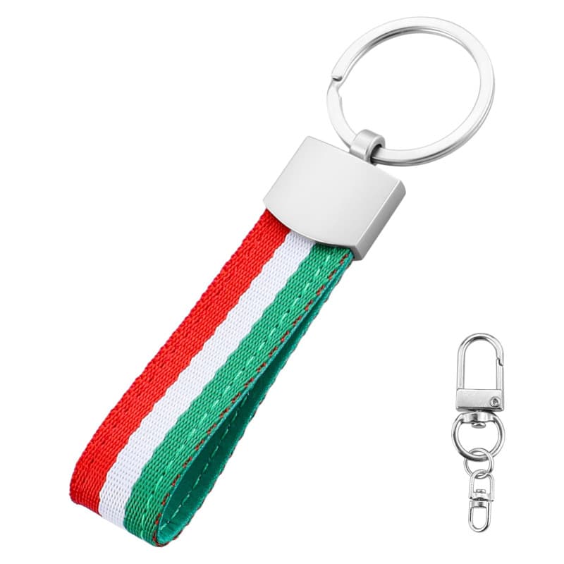 Porte-clés drapeau italien, porte-clés à rayures tricolores, porte-clés mode en nylon avec 1 petit porte-clés, pour les sacs à d