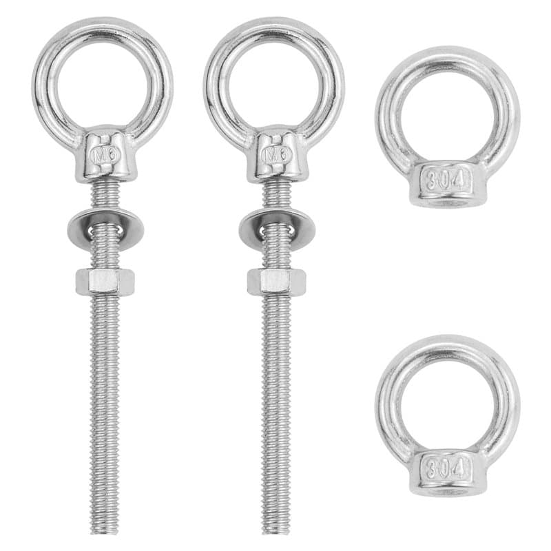 Lot de 2 vis à œil M6 x 60 mm, boulons à œil avec rondelles et écrous hexagonaux, vis à œil et 2 écrous à anneau M6, pour fixati
