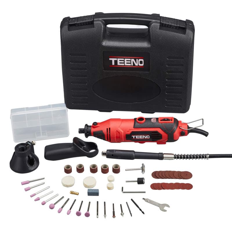 Teeno Outil multifonction, outil rotatif avec 80 accessoires, mini perceuse avec vitesse variable pour graver, couper, perceuse,