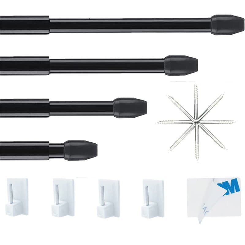 Tringle a Rideaux Extensible Sans Percage Réglable Barre a Rideaux Sans Percage pour Maison et de Crochets Rideau Adhésive, Noir