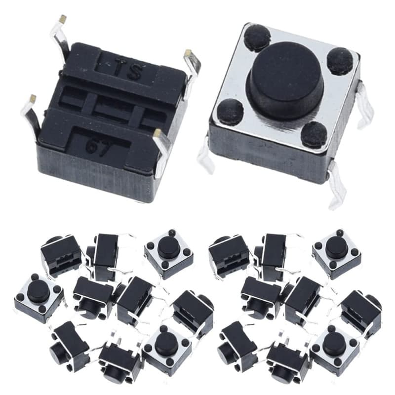 Youmile 100-Pack 6x6x6 mm Miniature Momentary Tactile Tact Touch Commutateur à bouton-poussoir Commutateur de qualité SPST Minia