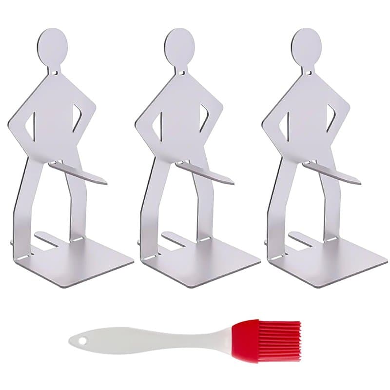Support À Saucisses pour Barbecue 3 Pièces Et 1 Pinceau À Huile, Gril en Acier Inoxydable, Gril Créatif, Accessoires De Cuisson,