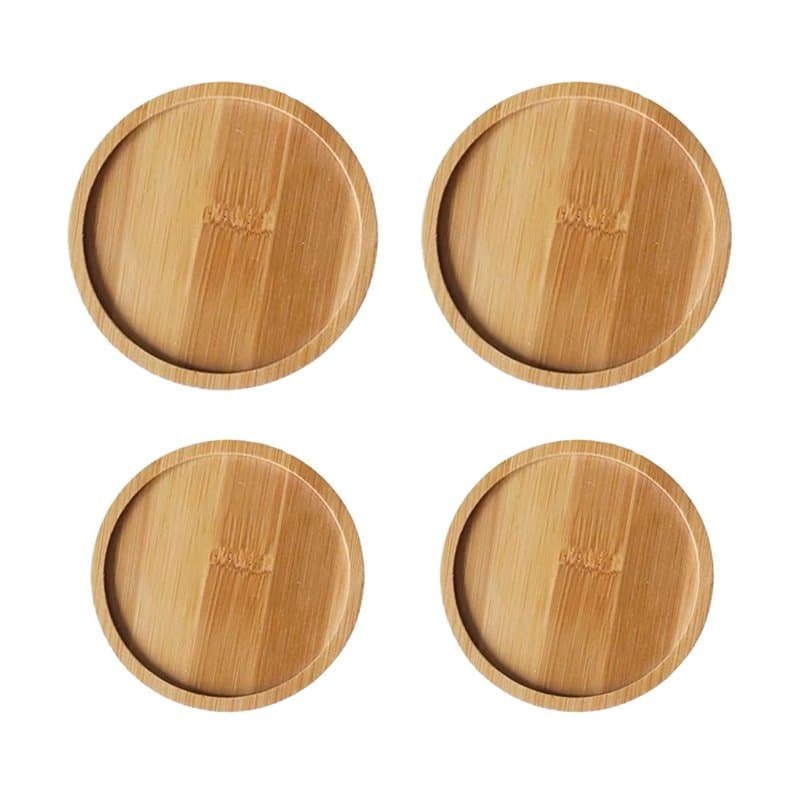 ZGDEIWGF - Plateau rond en bois, couleur bois, 8 cm et 10 cm, Lot de 4 pièces, plateau à tasse à thé, dessous de verre, bougeoir