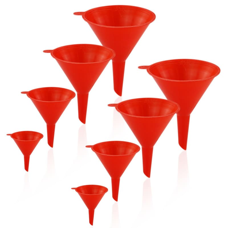 Lot de 8 entonnoirs en plastique à col large pour cuisine, bouteilles, cuisine, laboratoire (rouge)