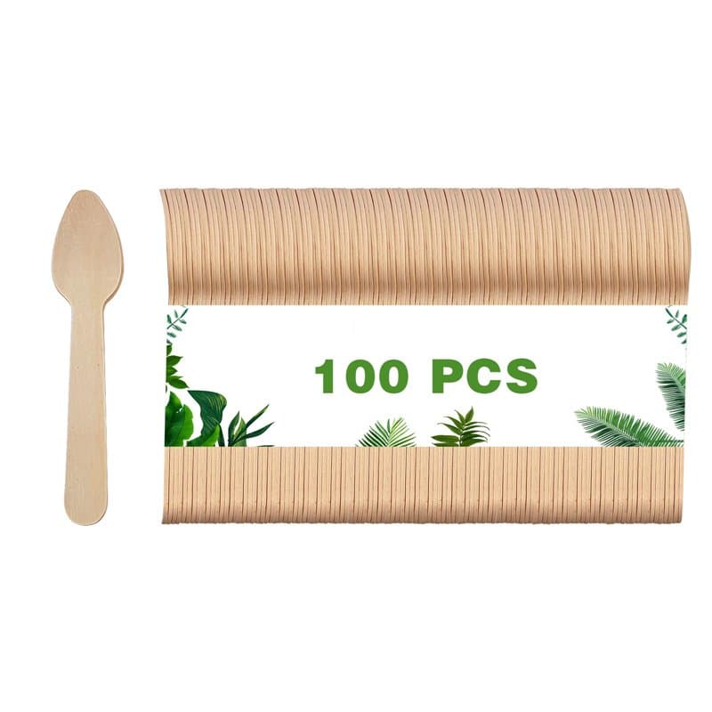 Dazkzooy Cuillères en Bois Jetables, Lot de 100 - Cuillères Écologiques Biodégradables, Idéales pour Fêtes et Événements, Petite