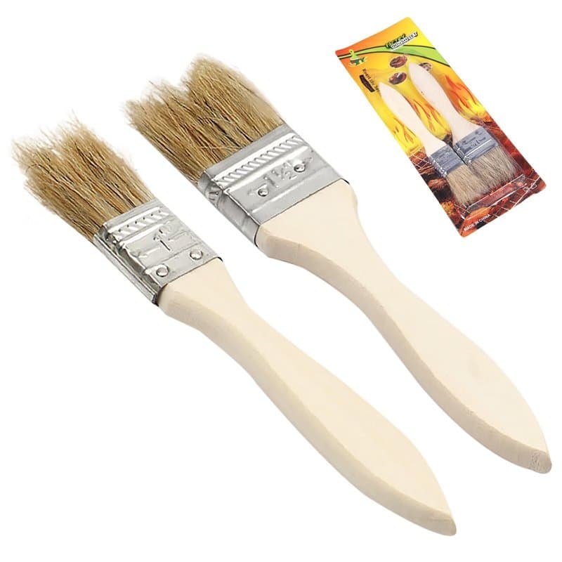 Lot de 2 pinceaux de cuisine en poils naturels - Résistant à la chaleur - Avec long manche en bois - Pour la viande, les pâtisse