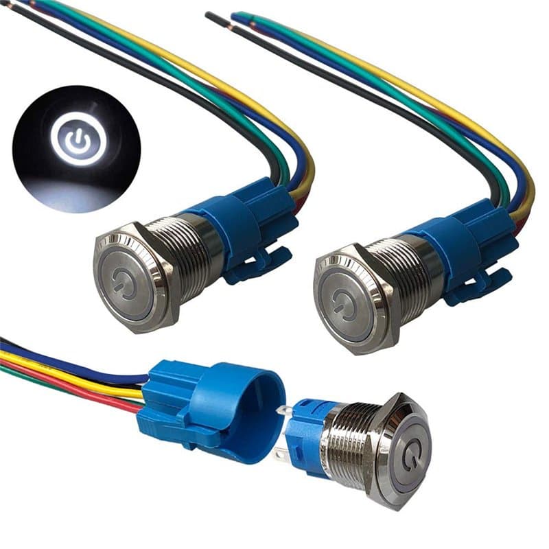 QitinDasen 3Pcs Premium 12V / 24V 5A Interrupteur à Bouton-Poussoir Auto-Bloquant, Commutateur Bouton-Poussoir 19mm, Blanc LED I