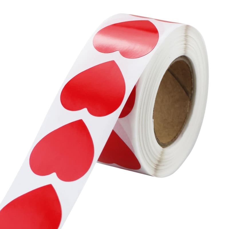 Lot de 500 autocollants en forme de cœur rouge - 25 mm - Petit rouleau d'autocollants en forme de cœur - Code couleur - Pour mar