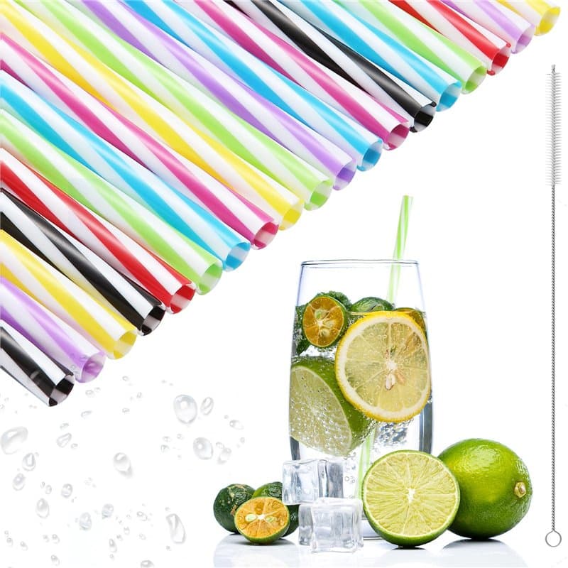 XULIERUX 50 Pailles Réutilisables, Pailles Plastique Avec Brosse De Nettoyage, Pailles Épaisses Pour Frappés Jus Cocktails Boiss