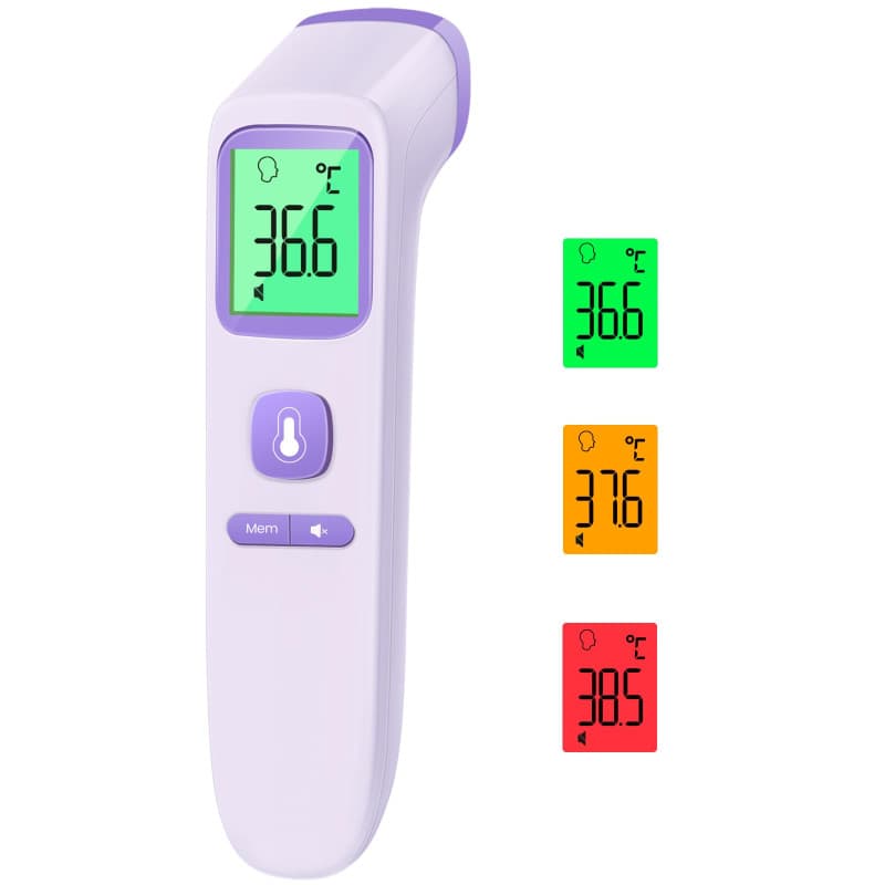 Thermomètre frontal sans contact avec valeurs de mesure instantanées précises, alarme de fièvre, écran LCD et 35 rappels de mémo