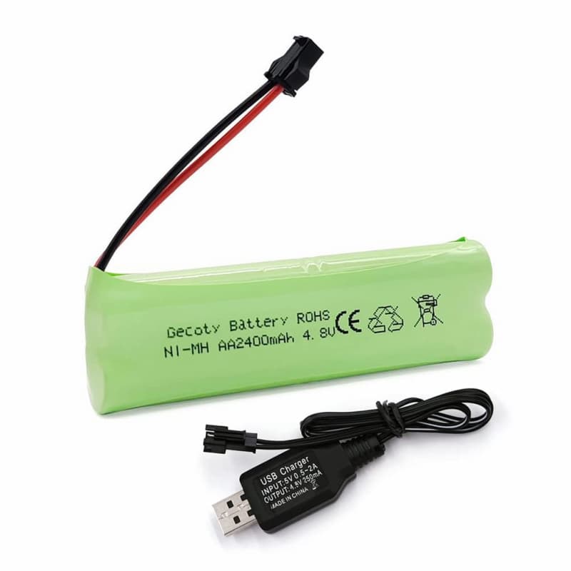 Gecoty® Piles AA Rechargeables Ni-MH, Batterie RC 4.8V 2400mAh avec câble de Charge et Prise SM pour télécommande de Voiture, éc