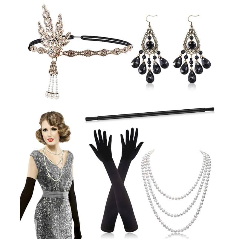 Alintor Accessoire Année 20, Déguisement Carnaval Femme, Costume Gatsby, Robe Charleston pour Soirée à Thème