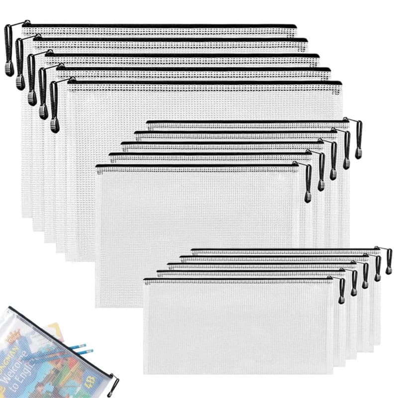 15 Pièces Pochette Document A4+A5+A6 Pochette Plastique Pochette Zip Pochette Transparente Pochette Rangement pour les Fournitur