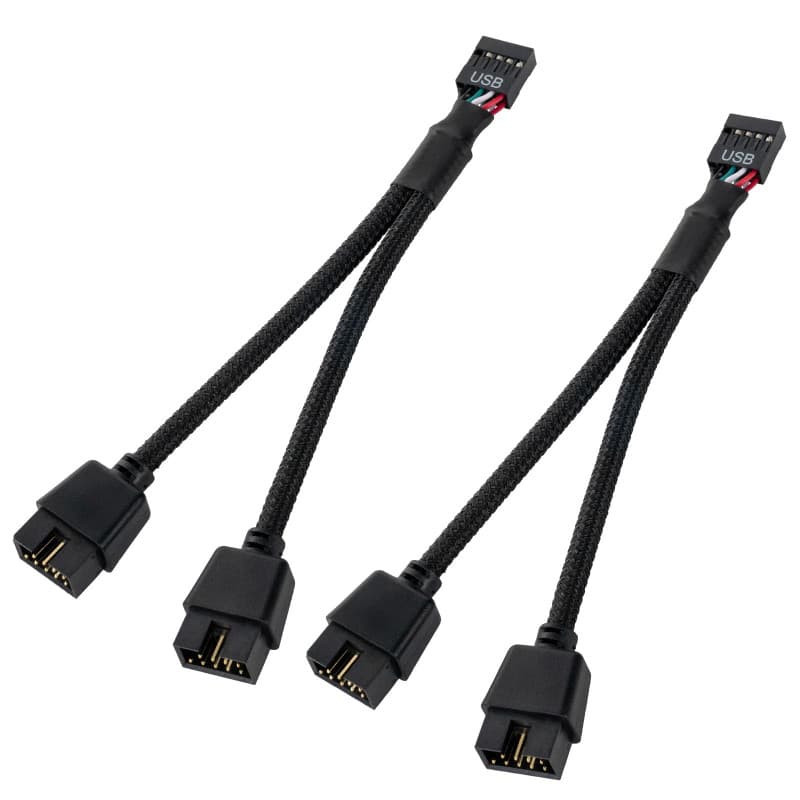 YieJoya 2 Pack USB 2.0 9 broches femelle à double câble d'extension 9 broches mâle, nylon tressé Mainboard Usb Splitter pour ord