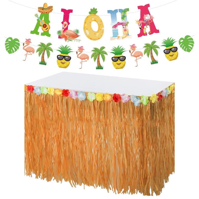 SGSCFG 1 Morceau De Jupe De Table Hawaïenne Et 1 Morceau De Drapeau De Traction Hawaïen, Décorations De Fête À La Plage, Décorat