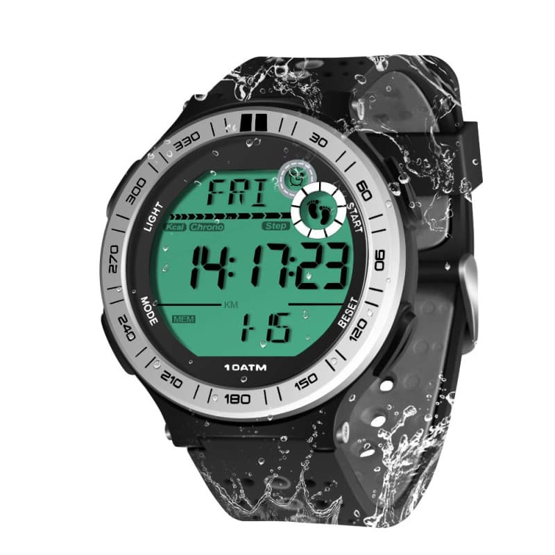Montre Sport Homme Pédomètre Etanche 100 Mètres pour Plongée et Piscine avec Chronomètre au Tour, Réveil, Calendrier, Rétroéclai