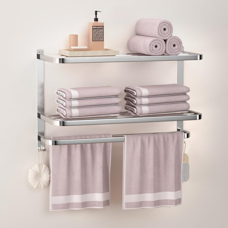DDS-DUDES Porte-serviettes à 3 niveaux pour salle de bain avec barres porte-serviettes, étagère multicouche pour hôtel en acier