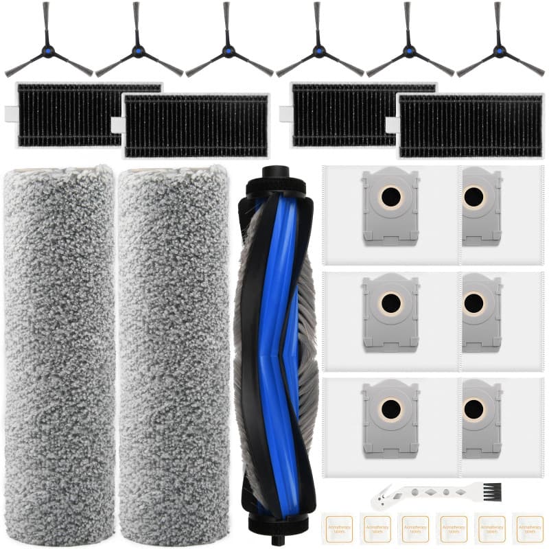 Lot de 26 accessoires pour ECOVACS DEBOT X8 Omni/X8 PRO Omni, 6 sacs à poussière, 2 chiffons à rouleau, 6 brosses latérales, 4 f