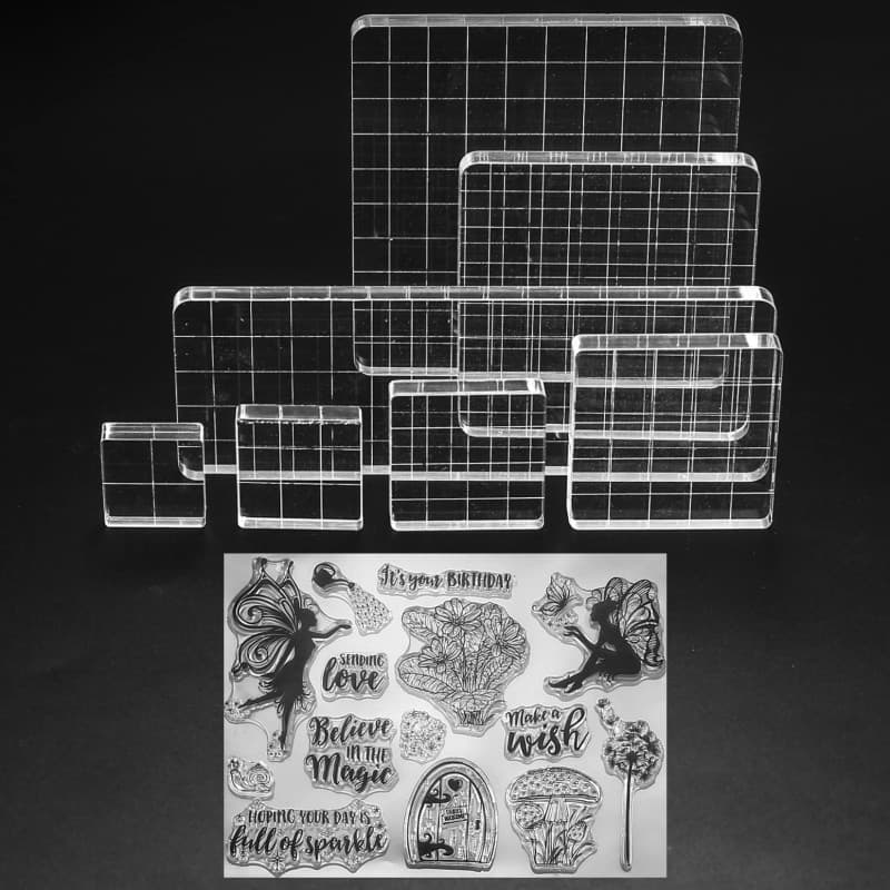 7 Pièces Blocs de Tampons en Acrylique, Blocs de Timbre Stamp Bloquer Acrylique Transparent avec Lignes Grille, pour Scrapbookin
