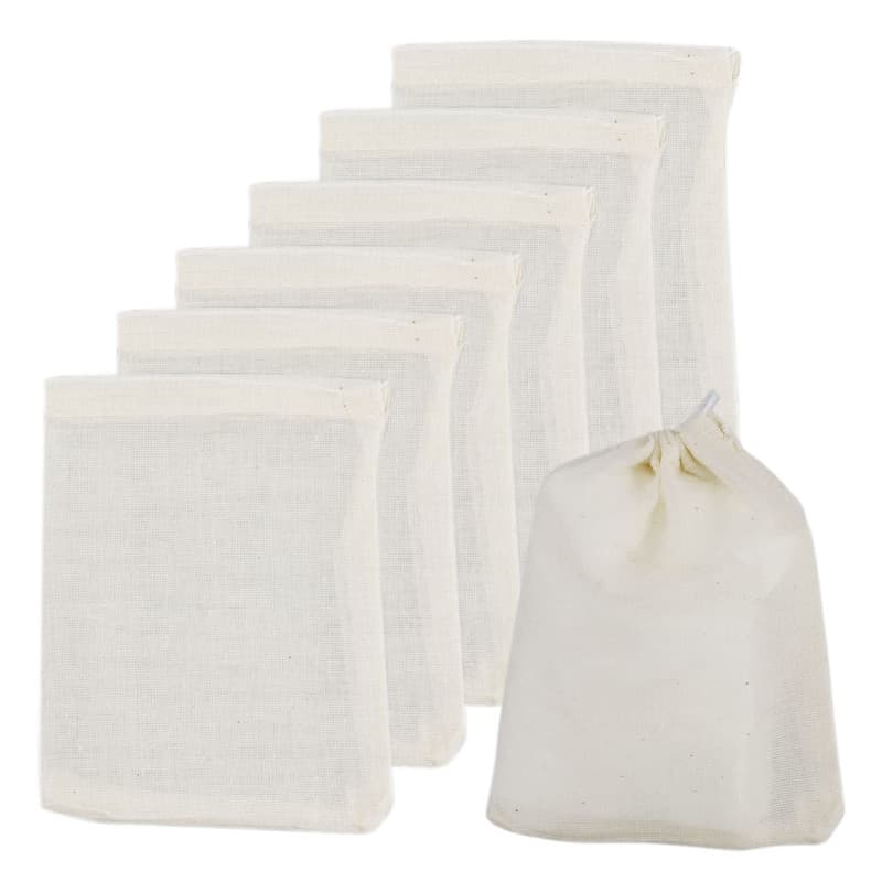 Lot de 50 sacs en mousseline de coton avec cordon de serrage, 10 x 8 cm, 100 % coton, sacs en maille réutilisables, pour le thé,
