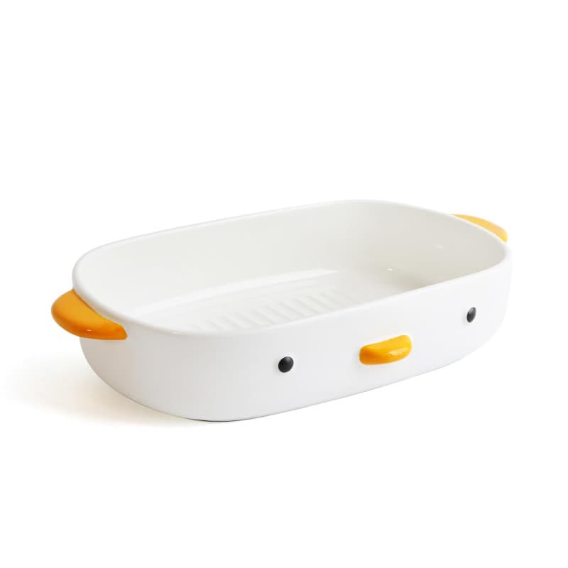 TULANDOT Joli plat à gratin en céramique en forme de canard - Moule à gâteau en porcelaine blanche - 7 x 10 cm - Avec poignées -