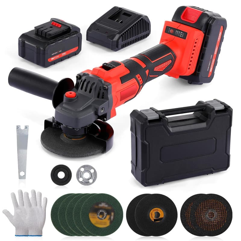 Geevorks Meuleuse d’angle sans fil - 2 batteries de 4000 mAh, meuleuse d’angle sans balais de 125 mm avec 9000 RMP, Meuleuse d'a